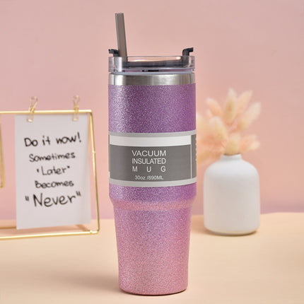 Glitter Insulation Coffee Cup Double Layer Ice Cup Stainless Steel Car Cup With Straw, 30oz - DealBuddy