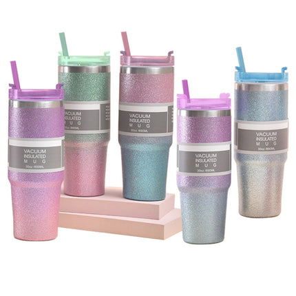 Glitter Insulation Coffee Cup Double Layer Ice Cup Stainless Steel Car Cup With Straw, 30oz - DealBuddy