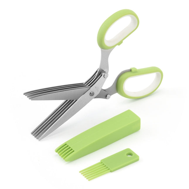 Five-Layer Vegetable Scissors Office Shredding Stainless Steel Scissors, Green White, Black Red, Green Gray, Blue Gray - DealBuddy