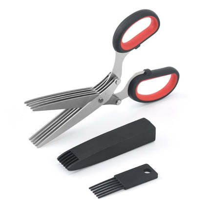 Five-Layer Vegetable Scissors Office Shredding Stainless Steel Scissors, Green White, Black Red, Green Gray, Blue Gray - DealBuddy