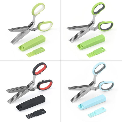 Five-Layer Vegetable Scissors Office Shredding Stainless Steel Scissors, Green White, Black Red, Green Gray, Blue Gray - DealBuddy