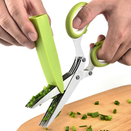 Five-Layer Vegetable Scissors Office Shredding Stainless Steel Scissors, Green White, Black Red, Green Gray, Blue Gray - DealBuddy