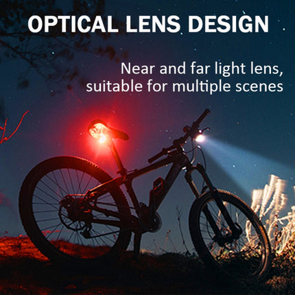 Bicycle Headlight Double T6 Lamp Beads + 16 LED Tail Light Set Rechargeable Helmet Warning Light