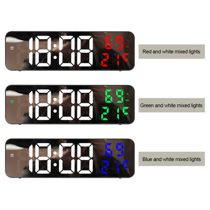 671  Mirror Screen Digital LED Alarm Clock USB Plug-in/Battery Dual-use With Temperature/Humidity Display, 671 (Black Shell White Blue), 671 (Black Shell White Green), 671 (Black Shell White Red) - DealBuddy