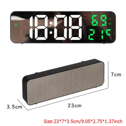 671  Mirror Screen Digital LED Alarm Clock USB Plug-in/Battery Dual-use With Temperature/Humidity Display, 671 (Black Shell White Blue), 671 (Black Shell White Green), 671 (Black Shell White Red) - DealBuddy