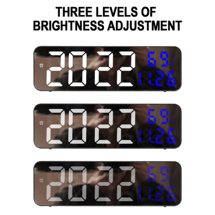 671  Mirror Screen Digital LED Alarm Clock USB Plug-in/Battery Dual-use With Temperature/Humidity Display