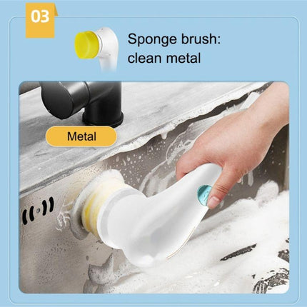 Multifunctional Electric Cleaning Brush Handheld Kitchen Dishwashing Brush with 5 Replacement Heads