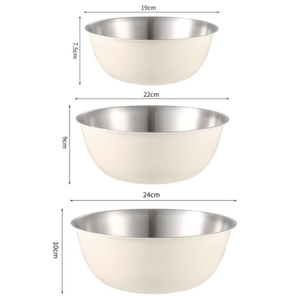 304 Stainless Steel Food Grade Dishes Bowl Kitchen Baking Stirring Bowl Vegetables Sandwood Basin, 19cm (Yellow), 22cm (Yellow), 24cm (Yellow), 19cm (White), 22cm (White), 24cm (White) - DealBuddy