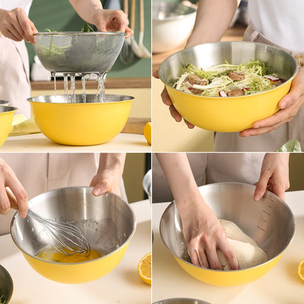 304 Stainless Steel Food Grade Dishes Bowl Kitchen Baking Stirring Bowl Vegetables Sandwood Basin, 19cm (Yellow), 22cm (Yellow), 24cm (Yellow), 19cm (White), 22cm (White), 24cm (White) - DealBuddy