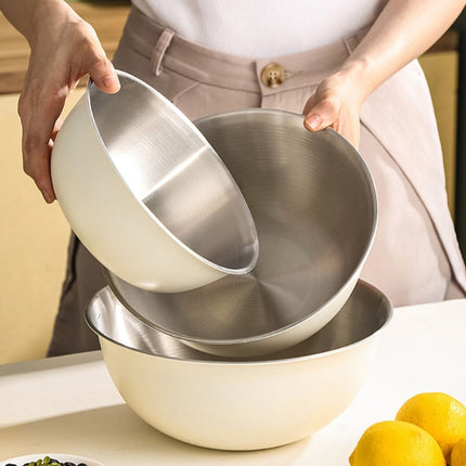 304 Stainless Steel Food Grade Dishes Bowl Kitchen Baking Stirring Bowl Vegetables Sandwood Basin, 19cm (Yellow), 22cm (Yellow), 24cm (Yellow), 19cm (White), 22cm (White), 24cm (White) - DealBuddy