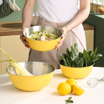 304 Stainless Steel Food Grade Dishes Bowl Kitchen Baking Stirring Bowl Vegetables Sandwood Basin, 19cm (Yellow), 22cm (Yellow), 24cm (Yellow), 19cm (White), 22cm (White), 24cm (White) - DealBuddy