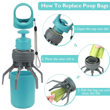 Six-claw Dog Pooper Scooper With Built-in Poop Bag Dispenser, Blue Gray - DealBuddy