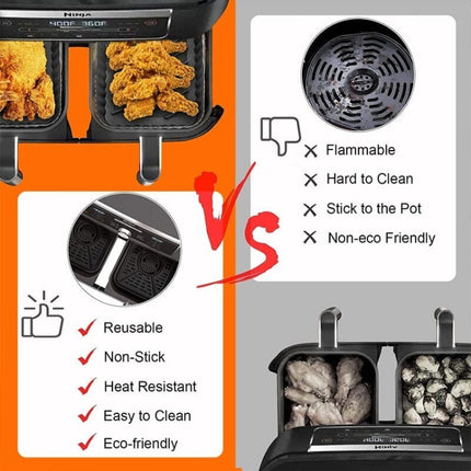 For Ninja DZ201 Air Fryer Silicone Liner Mat Reusable Basket Tray