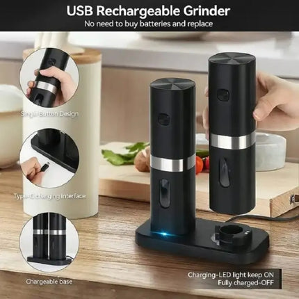 Electric Automatic Salt And Pepper Grinder Set With Charging Base, D2 KYMQ-7C, J2  KYMQ-15C, K2 KYMQ-17C - DealBuddy