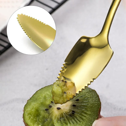 Stainless Steel Scraper Spoon Fruit Grapefruit Spoon Baby Digging Ball Spoon, Silver, Gold - DealBuddy