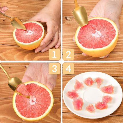 Stainless Steel Scraper Spoon Fruit Grapefruit Spoon Baby Digging Ball Spoon, Silver, Gold - DealBuddy