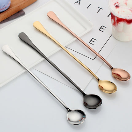 304 Stainless Steel Long Handle Thickened Round Spoon Coffee Ice Drink Mixing Spoon, Stainless Steel Color, Titanium Gold, Rose Gold, Titanium Black - DealBuddy