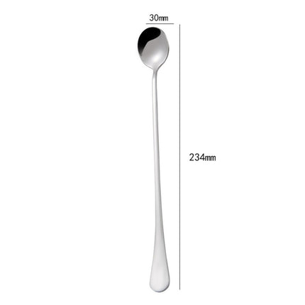 304 Stainless Steel Long Handle Thickened Round Spoon Coffee Ice Drink Mixing Spoon, Stainless Steel Color, Titanium Gold, Rose Gold, Titanium Black - DealBuddy