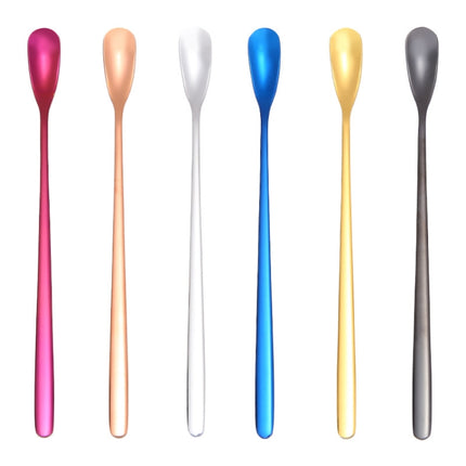 15cm 304 Stainless Steel Spoon Coffee Square Head Spoon Long Handle Mixing Spoon, Stainless Steel Color, Titanium Gold, Rose Gold, Titanium Black, Blue, Purple - DealBuddy