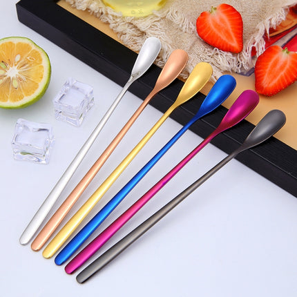 15cm 304 Stainless Steel Spoon Coffee Square Head Spoon Long Handle Mixing Spoon, Stainless Steel Color, Titanium Gold, Rose Gold, Titanium Black, Blue, Purple - DealBuddy