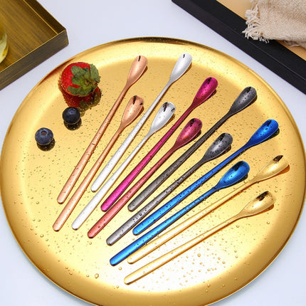 15cm 304 Stainless Steel Spoon Coffee Square Head Spoon Long Handle Mixing Spoon, Stainless Steel Color, Titanium Gold, Rose Gold, Titanium Black, Blue, Purple - DealBuddy