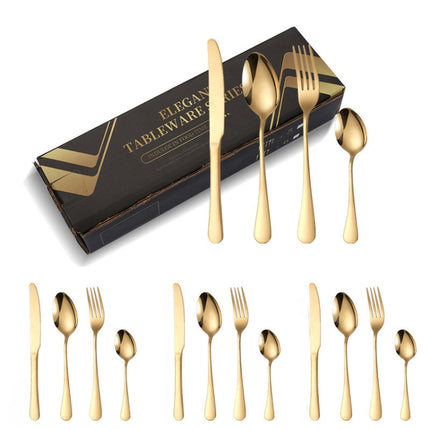 16pcs/set Carton Boxed Gold-Plated Stainless Steel Knife and Fork Set Western Cutlery, Stainless Steel Color, Gold, Rose Gold, Colorful, Black - DealBuddy