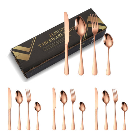 16pcs/set Carton Boxed Gold-Plated Stainless Steel Knife and Fork Set Western Cutlery, Stainless Steel Color, Gold, Rose Gold, Colorful, Black - DealBuddy