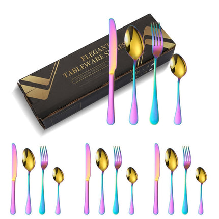 16pcs/set Carton Boxed Gold-Plated Stainless Steel Knife and Fork Set Western Cutlery, Stainless Steel Color, Gold, Rose Gold, Colorful, Black - DealBuddy