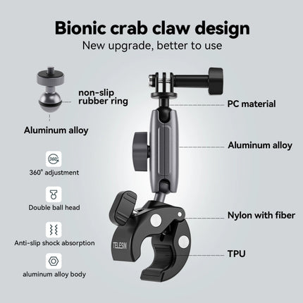 TELESIN  Aluminum Alloy Crab Claw Handlebar Tube Clamp For Sports Camera Mobile Phones - DealBuddy
