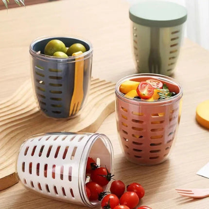 600ml Fruit and Veggie Snack Cup with Lid and Fork Airtight Leak-proof Salad Box - DealBuddy