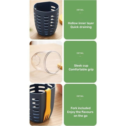 600ml Fruit and Veggie Snack Cup with Lid and Fork Airtight Leak-proof Salad Box - DealBuddy