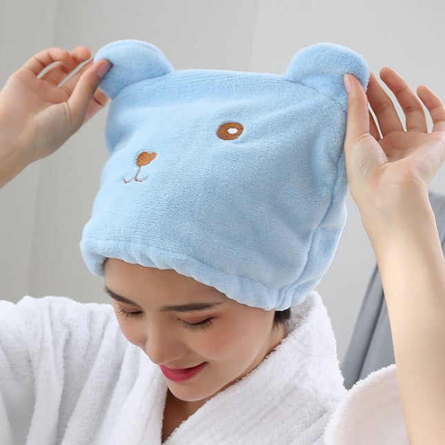 Cartoon Bear Thickened Coral Velvet Hair Drying Cap Strong Water-absorbent Quick-drying Turban