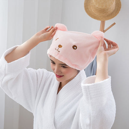Cartoon Bear Thickened Coral Velvet Hair Drying Cap Strong Water-absorbent Quick-drying Turban