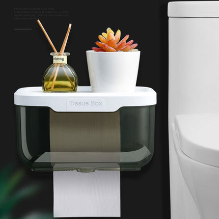 Punch-free Bathroom Transparent Waterproof Tissue Box Toilet Wall-mounted Storage Rack, Large (Black), Large (Pink), Small (Black), Small (Pink) - DealBuddy