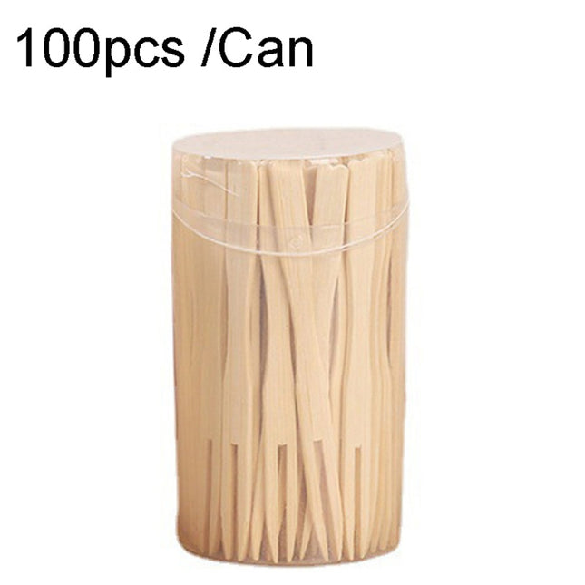 Bamboo Fruit Stick Disposable Two Tines Dessert Fork For Home Use