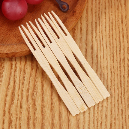 Bamboo Fruit Stick Disposable Two Tines Dessert Fork For Home Use, 100pcs /Can, 200pcs /Can - DealBuddy