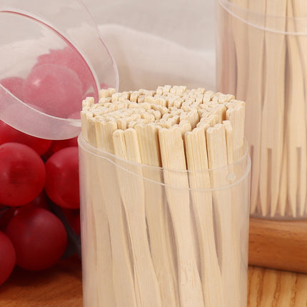 Bamboo Fruit Stick Disposable Two Tines Dessert Fork For Home Use, 100pcs /Can, 200pcs /Can - DealBuddy