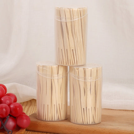 Bamboo Fruit Stick Disposable Two Tines Dessert Fork For Home Use, 100pcs /Can, 200pcs /Can - DealBuddy