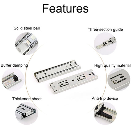 1 Pair Thickened Three Sections Ball Slide Mute Drawer Track Rail