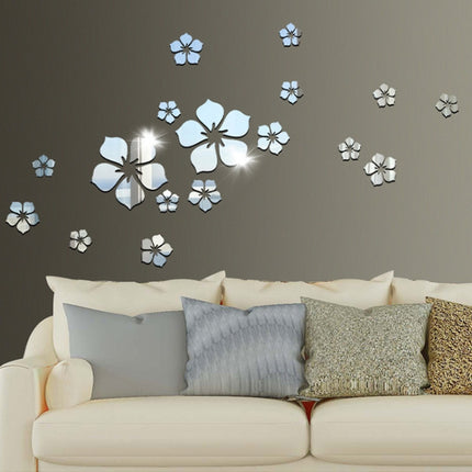 18pcs /Set Acrylic Cherry Blossom Mirror Wall Sticker Living Room Bedroom Background Wall Decoration