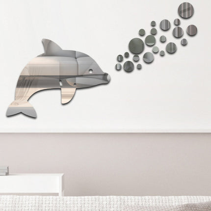 22pcs /Set Acrylic Dolphin Spitting Bubbles Mirror Wall Sticker Home Decoration Soft Mirror