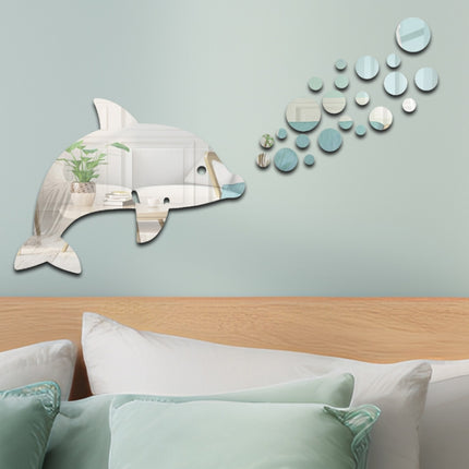 22pcs /Set Acrylic Dolphin Spitting Bubbles Mirror Wall Sticker Home Decoration Soft Mirror