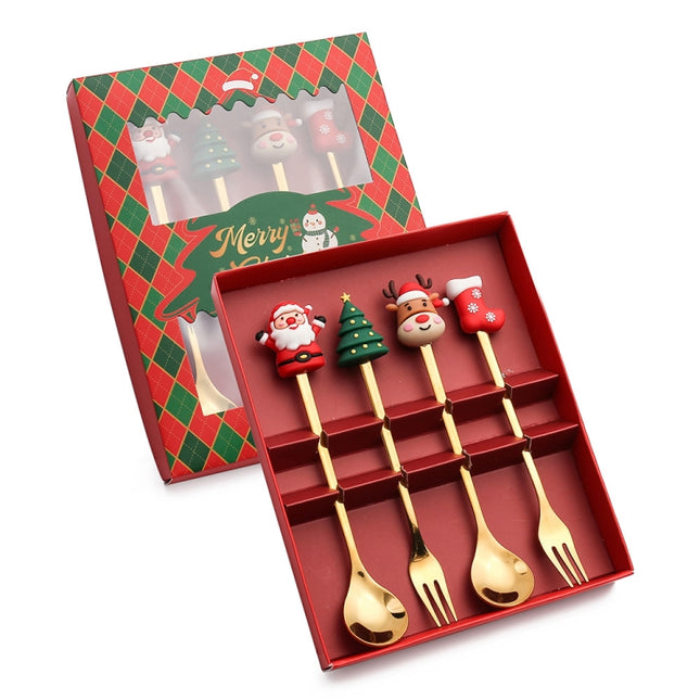 4pcs /Pack Christmas Cartoon Doll Stainless Steel Tableware