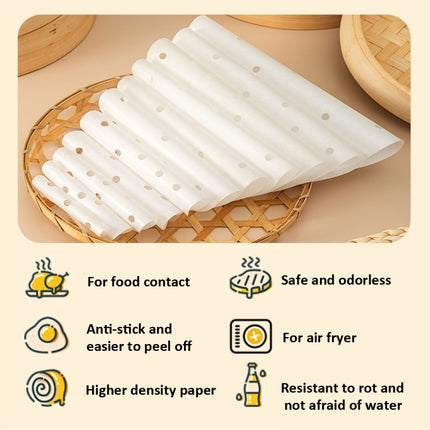 100pcs /Pack Steamer Paper Non-Stick Disposable Grease-Proof Paper Round Air Fryer Pad, 6 Inches (15.2cm), 7 Inches (17.78cm), 8 Inches (20.3cm), 9 Inches (22.86cm) - DealBuddy