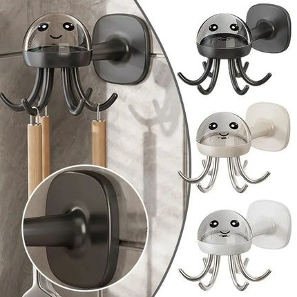 Multifunctional Six-claw 360-degree Rotating Hook Rack Kitchen Storage Seamless Punch-free Hooks