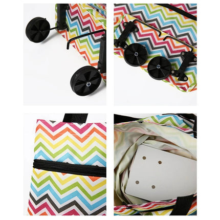 2 In 1  Oxford Cloth Shopping Bag Foldable Shopping Trolley Cart