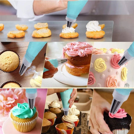 15 In 1 Silicone Icing Piping Cream Pastry Bag Stainless Steel Cake Nozzle Set