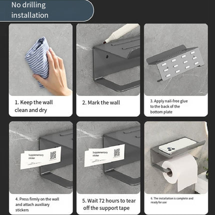 2 In 1 No-Punch Bathroom Shelf Household Paper Towel Cell Phone Toiletries Storage Rack