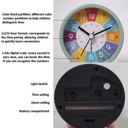 Children Educational Alarm Clock Desktop Mute Small Clock With Night Light