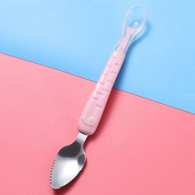 Baby Fruit Double-Ended Scraping Spoon 304 Stainless Steel Silicone Soft Spoon, Pink, Blue, Blue With Storage Box, Pink With Storage Box - DealBuddy